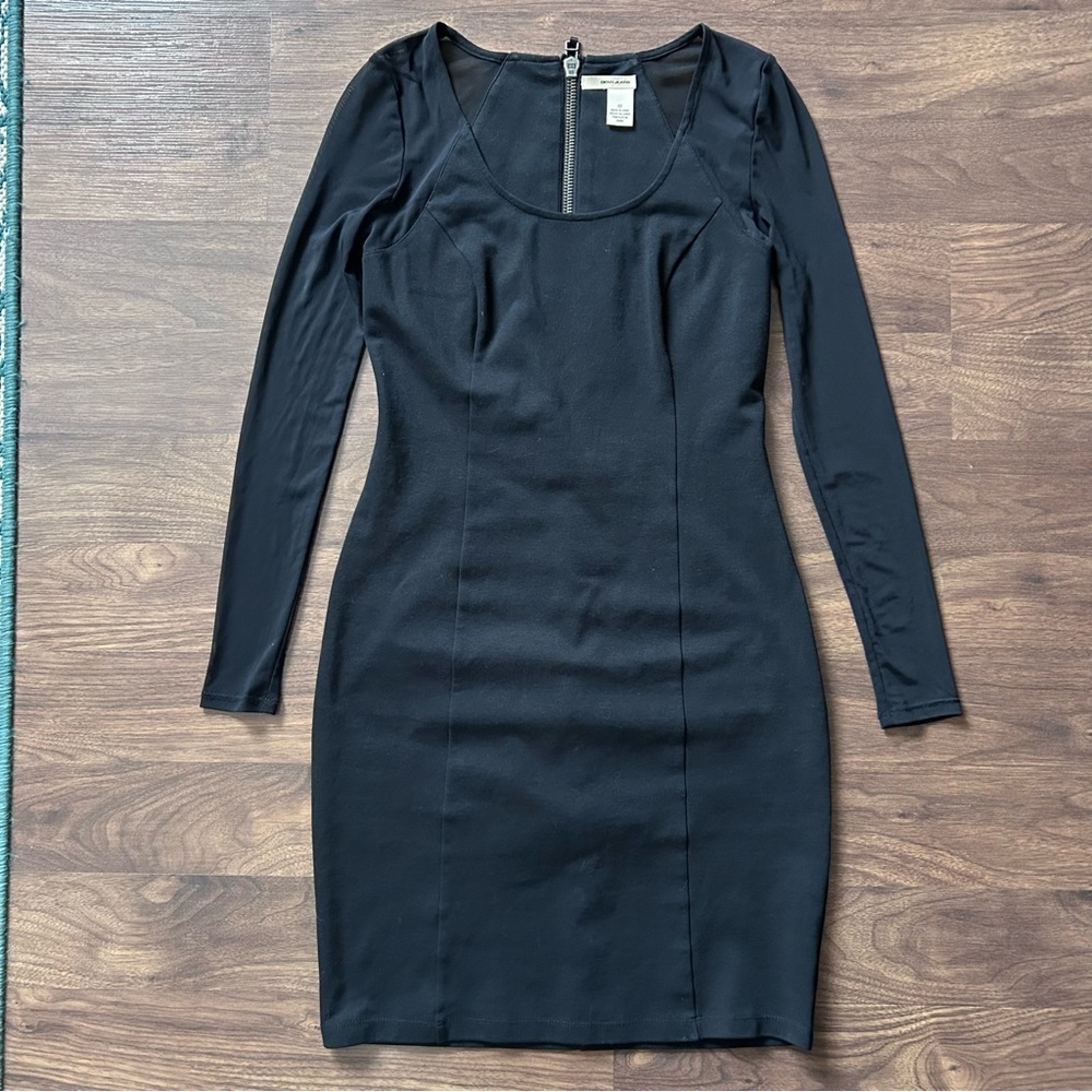 DKNY sheer-sleeve black dress